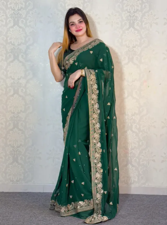 Luxury Designer Saree with Embroidery & Golden Zari Work - Shopemart 1