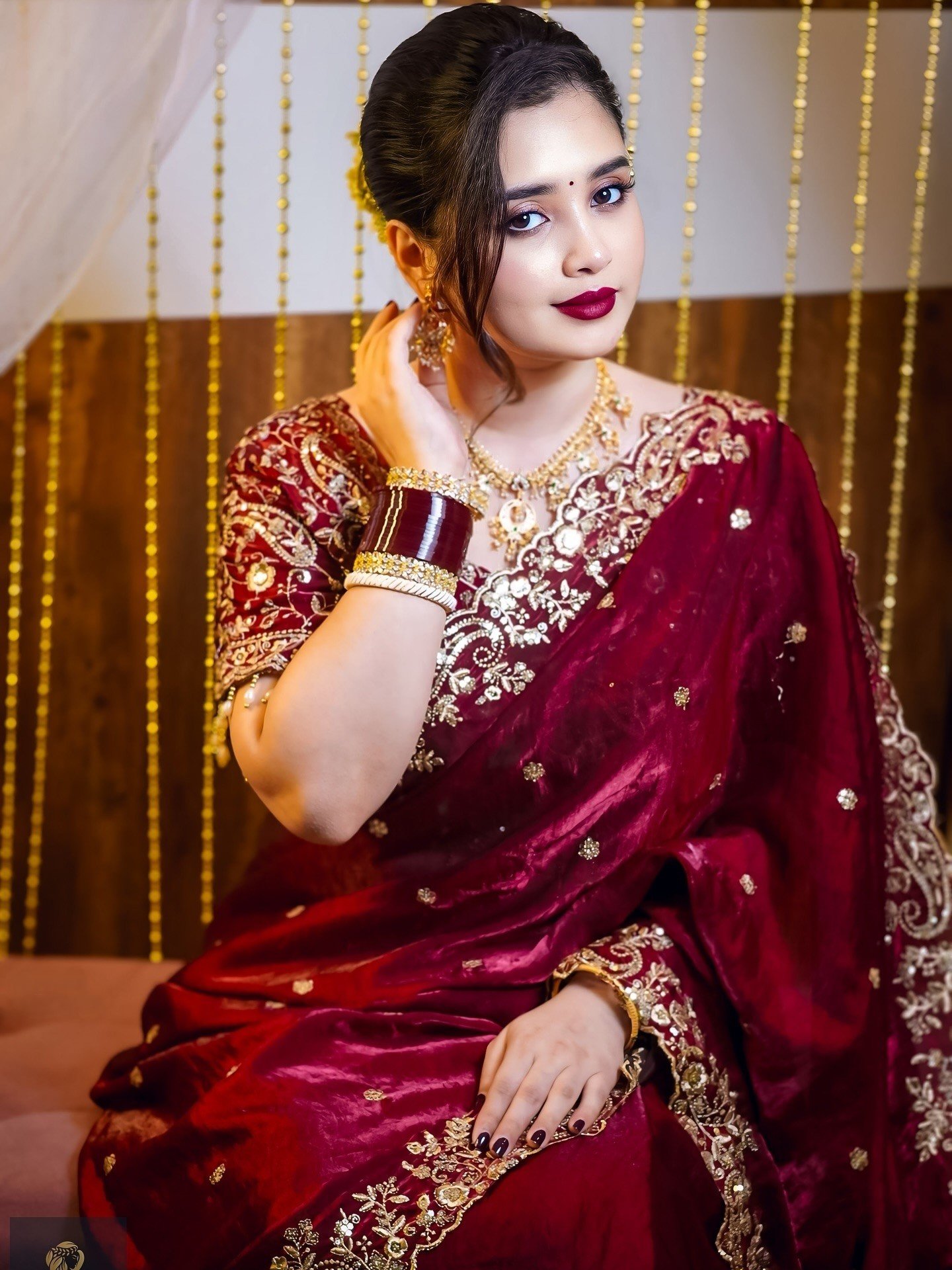 Maroon Embroidered Party Wear Saree for Women