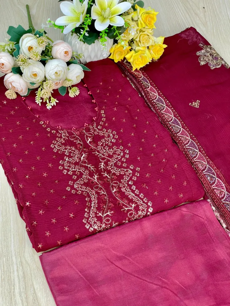 Premium Embroidered Shiffon Georgette 4-Piece For Women - Shopemart 1