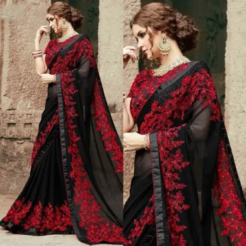 Georgette Embroidered Saree for Women S-3085