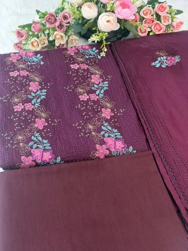 Elegant Embroidered Pure Cotton Three Piece - Shopemart 1