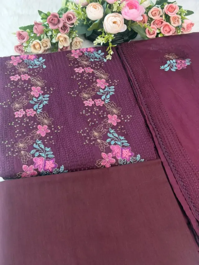 Elegant Embroidered Pure Cotton Three Piece - Shopemart 1