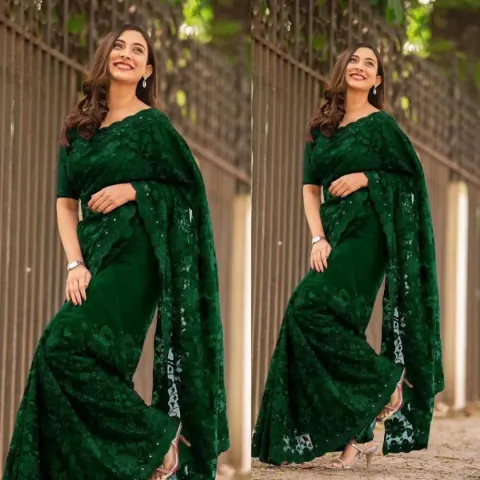 Georgette Embroidered Saree for Women S-3091 GR