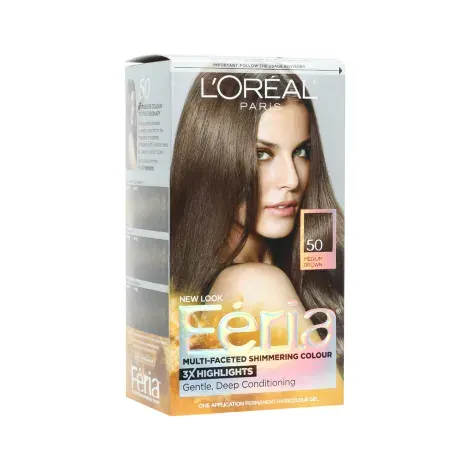 Loreal Feria Multi Faceted Shimmering Hair Color - 50 Medium Brown — LOREAL hair care product