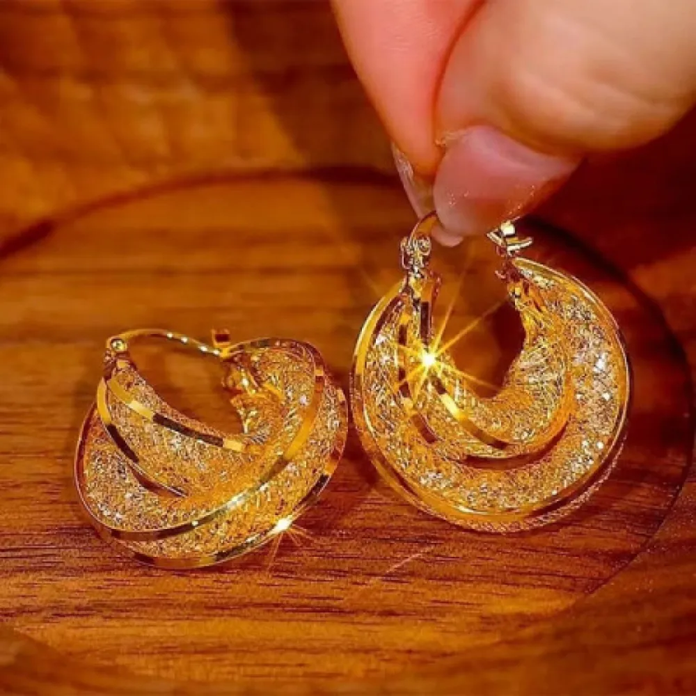 Golden Mesh Circle Earrings-10130