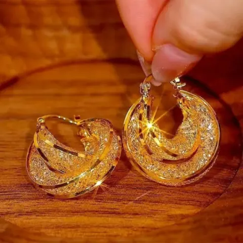 Golden Mesh Circle Earrings-10130