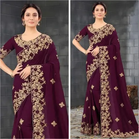 Wine & Gold Embroidered Georgette Saree