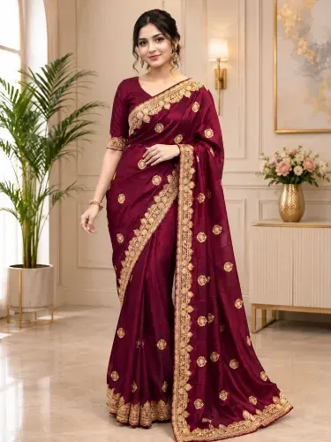Luxury Designer Georgette Saree with Embroidery & Golden Zari Work - Shopemart