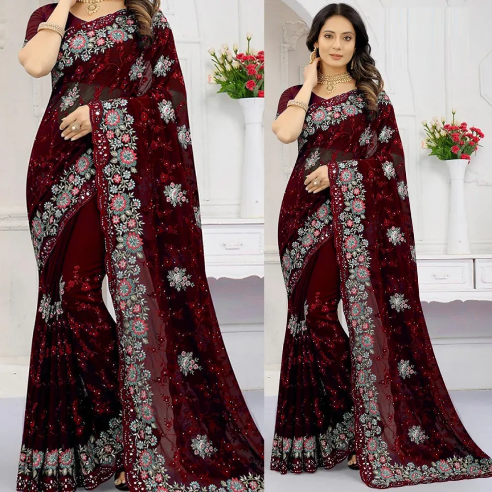Georgette Embroidered Saree for Women S-4033 Mr
