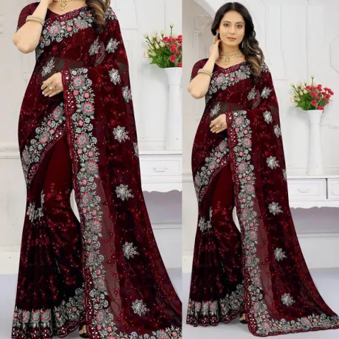 Georgette Embroidered Saree for Women S-4033 Mr
