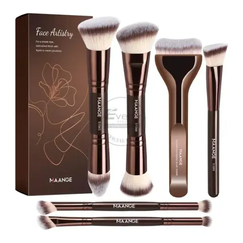 MAANGE 6pcs Double-Ended Professional & Beginner Makeup Brush Set with Kabuki Brush - Brown — Maange