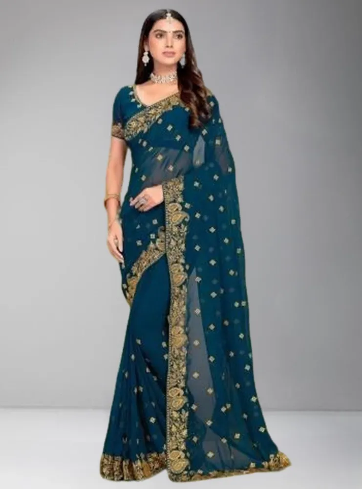 Luxury Designer Saree with Embroidery & Golden Zari Work S-4068 TO