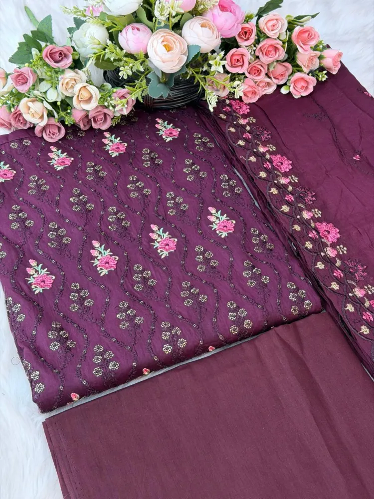 Elegant Embroidered Pure Cotton Three Piece - Shopemart 1