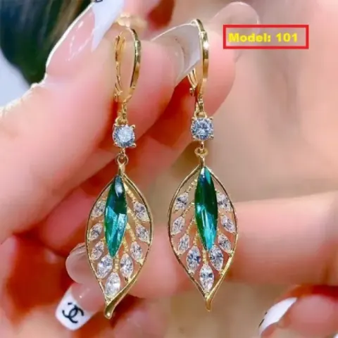 Blue Leaf Zircon Earrings-10101
