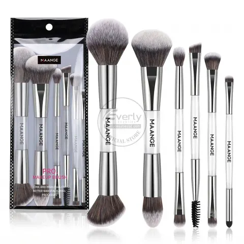 MAANGE 6pcs Double-Ended Professional Makeup Brush Set - White & Silver — Maange