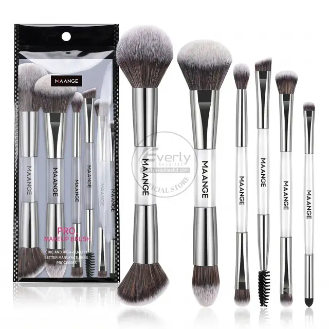MAANGE 6pcs Double-Ended Professional Makeup Brush Set - White & Silver — Maange