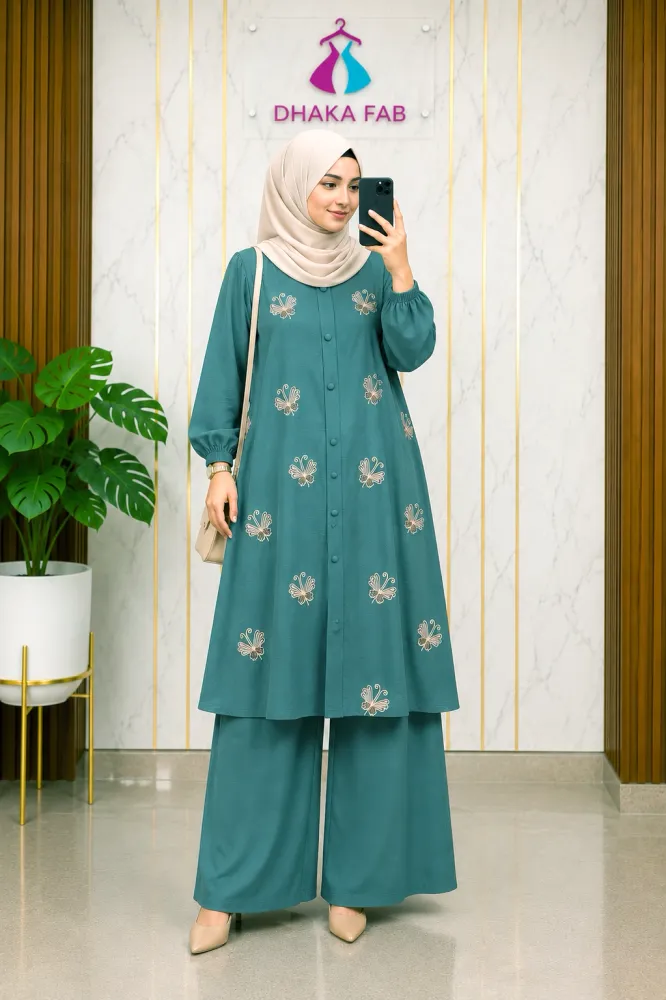 Butterfly Embroidery Co-Ord Set – Premium CEY Malaysian Cotton - Shopemart