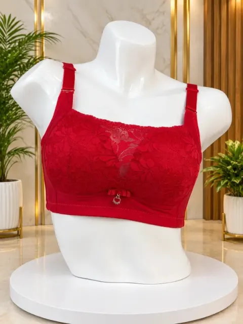 Red Premium Floral Lace Full Coverage Wide Strap Support Bra