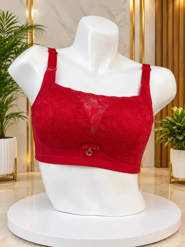 Red Premium Floral Lace Full Coverage Wide Strap Support Bra