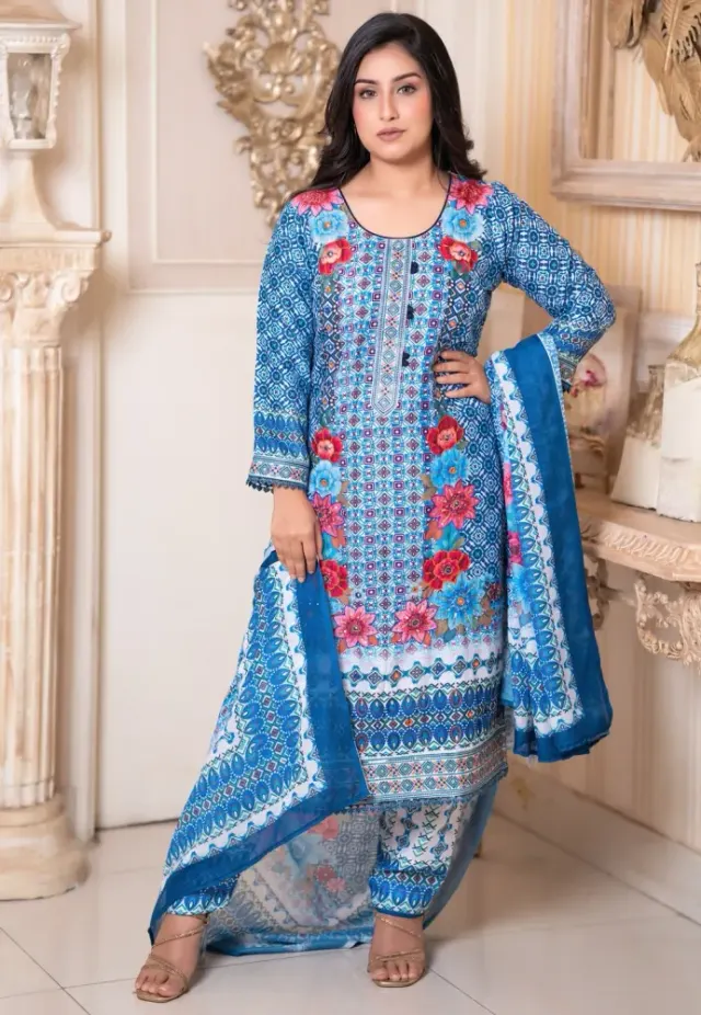 Noor Elegance Rewan Cotton Three Piece Set - Shopemart