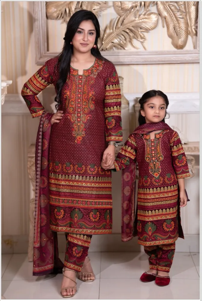 Mom & Daughter Matching Premium Cotton Three Piece Set - Shopemart