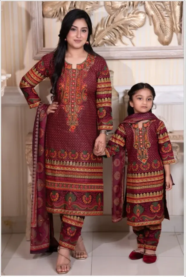 Mom & Daughter Matching Premium Cotton Three Piece Set - Shopemart