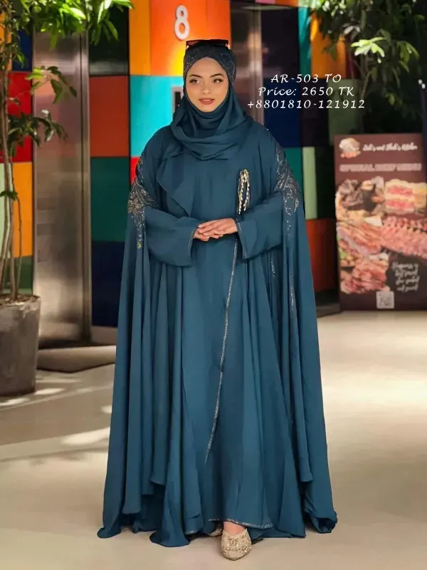 Tore Premium Abaya Borka with DMC Stone & Pearl Work (Dubai Cherry Fabric)