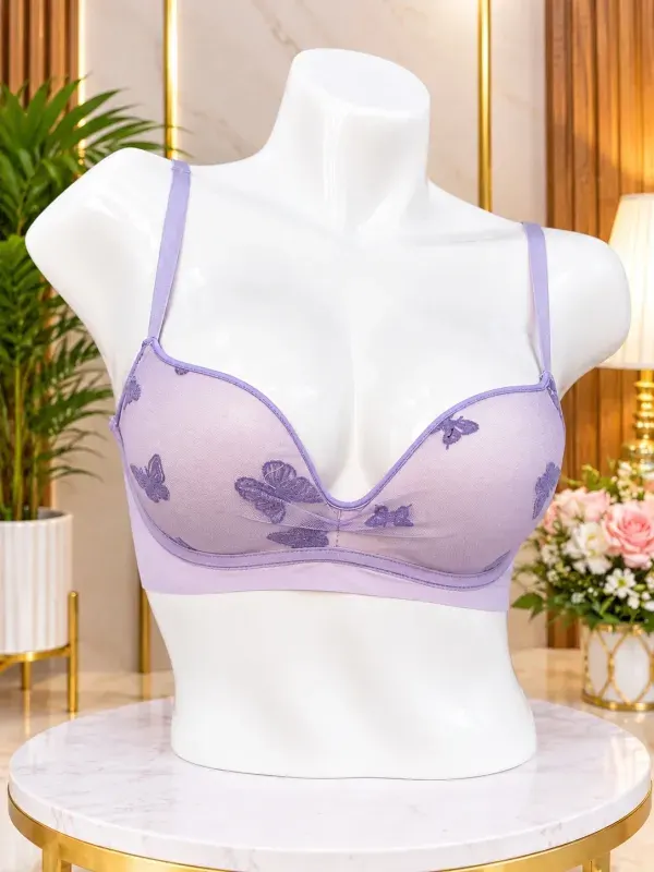 Purple Butterfly Mesh Seamless Padded Comfort Bra