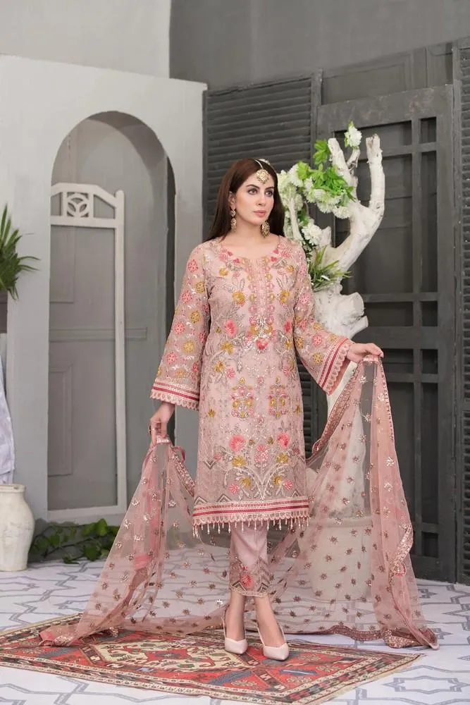 Pakistani Fepic Unstitched Luxury Chiffon Three Piece - Cavern Pink - Shopemart 1