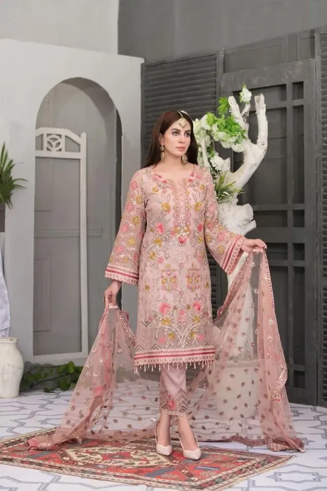 Pakistani Fepic Unstitched Luxury Chiffon Three Piece - Cavern Pink - Shopemart 1