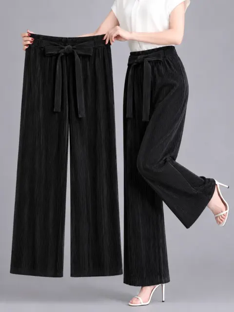 Pleated Georgette High Waist Wide Leg Palazzo Pants for Women - Shopemart 1