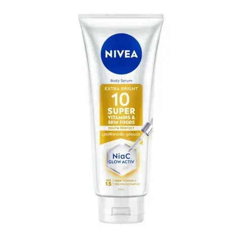 Nivea Extra Bright 10 Super Vitamins and Skin Foods Youth Perfect Nia C Glow Activ Body Serum 300ml — NIVEA face serum