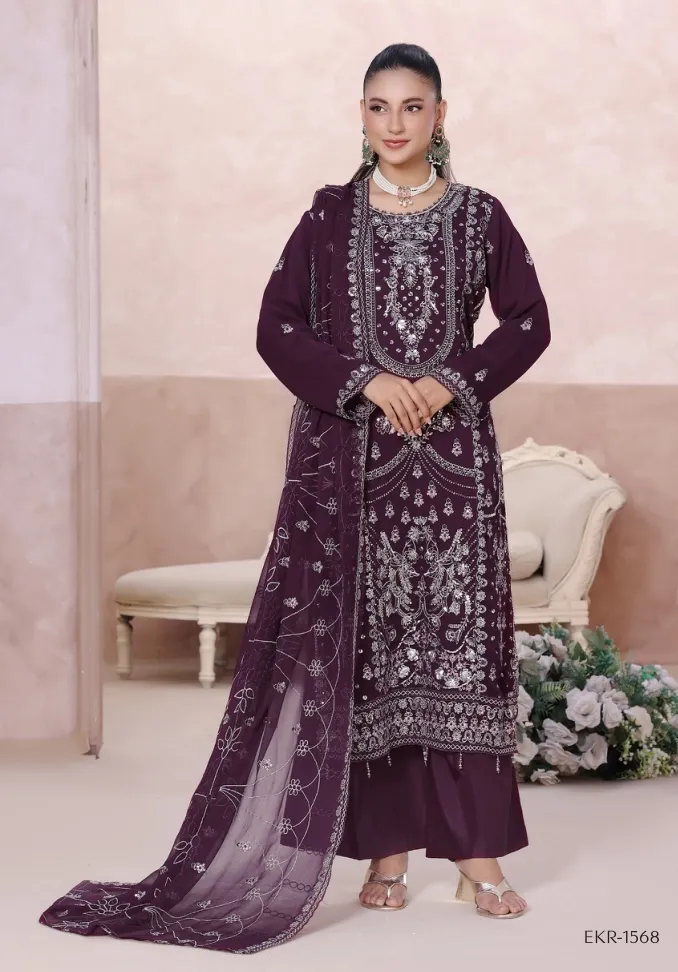 MAHJABEEN – Premium Shifoon Semi-Stitched Collection - Shopemart 1