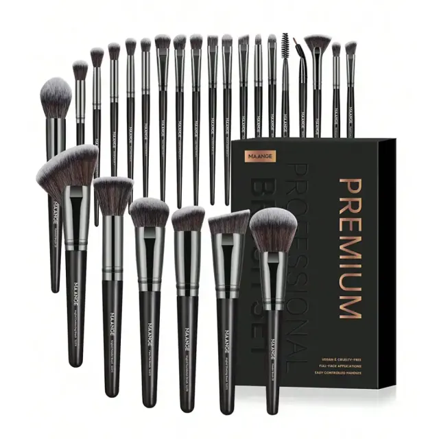 MAANGE 25Pcs Professional Premium Makeup Brush Set - Black — Maange