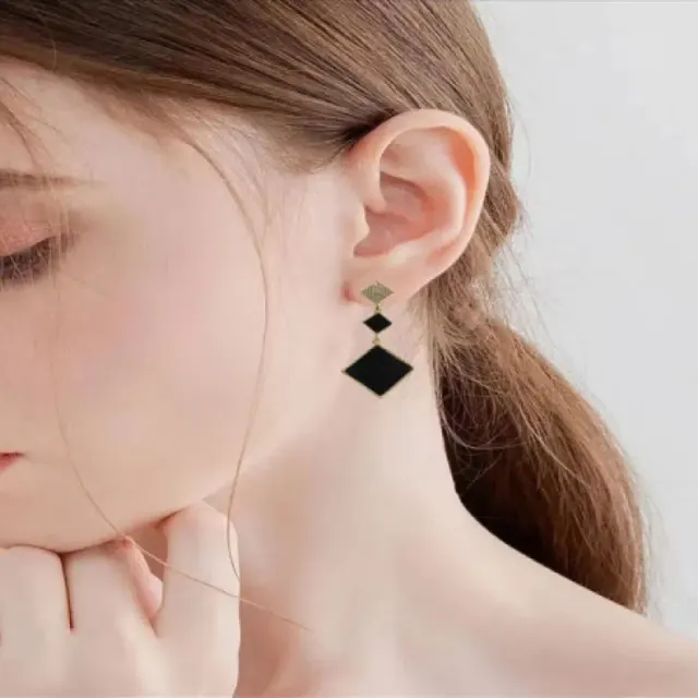 Geometric Black Statement Earrings – Modern & Trendy Dangle Earrings - Shopemart