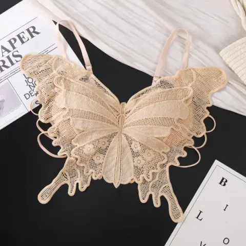 Cream Butterfly Wear Bra – Elegant Lace Butterfly Design Bra for Women
