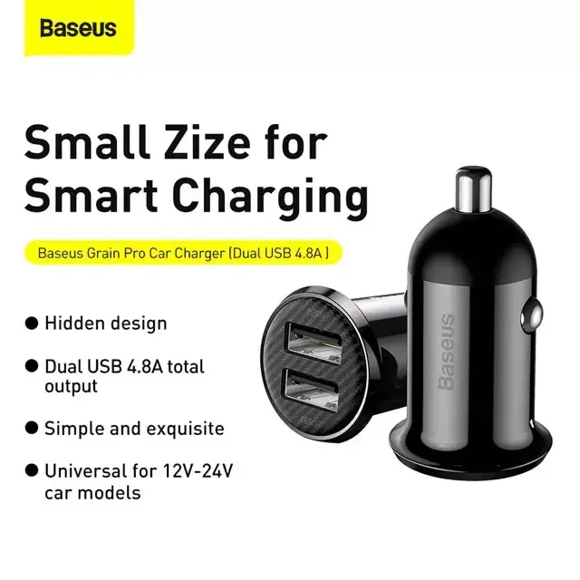 Baseus Grain Pro Car Charger Dual USB 4.8A — Baseus