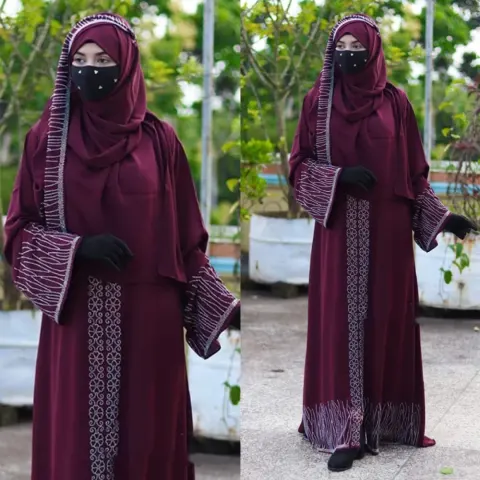 Maroon Embellished with Niqab Irani Abaya Borka