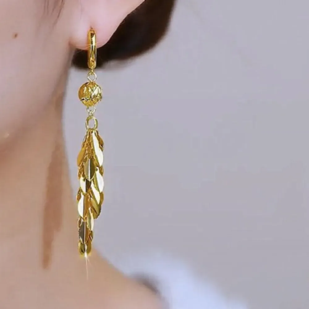 Golden Leaf Drop Earrings – Fashionable & Elegant Jewelry for Women-10153