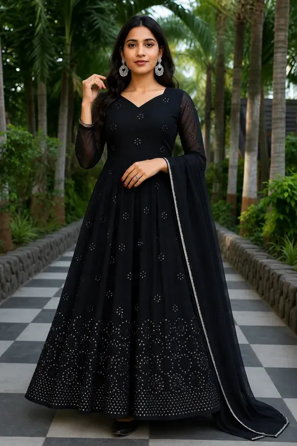 Black Embroidered Anarkali Gown