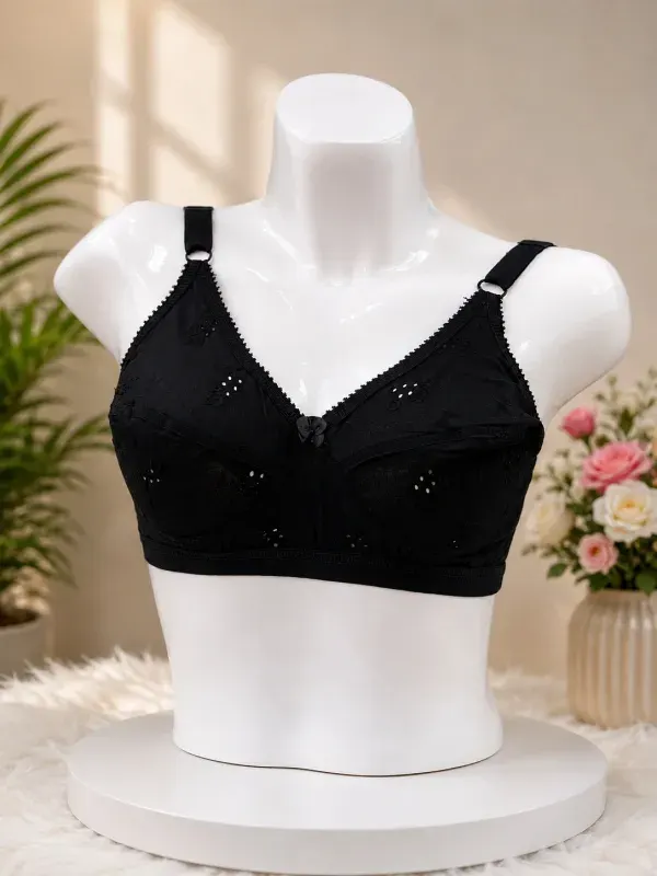 Black Non-Padded Plus Size Cotton Blend Bra for Women