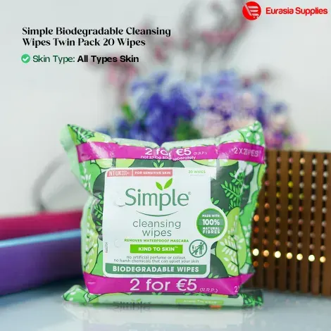 Simple Biodegradable Cleansing Wipes Twin Pack 20 Wipes — SIMPLE face wash