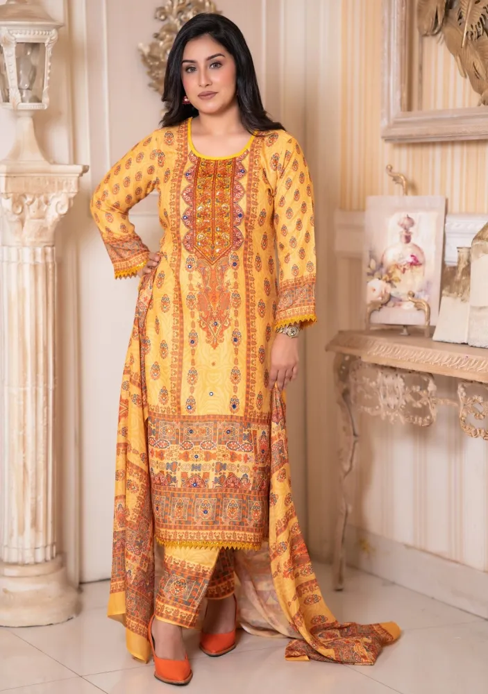 Noor Elegance Rewan Cotton Three Piece Set - Shopemart