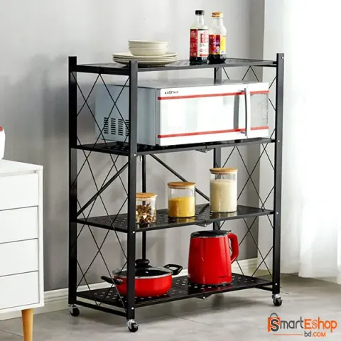 4 Tier Foldable Kitchen Rack With Wheels