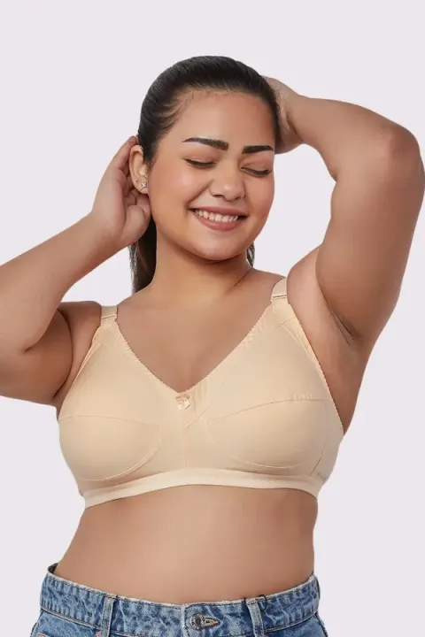 Cream Non-Padded Plus Size Cotton Blend Bra for Women