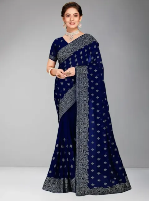 Luxury Designer Saree with Embroidery & Golden Zari Work S-4080 NB