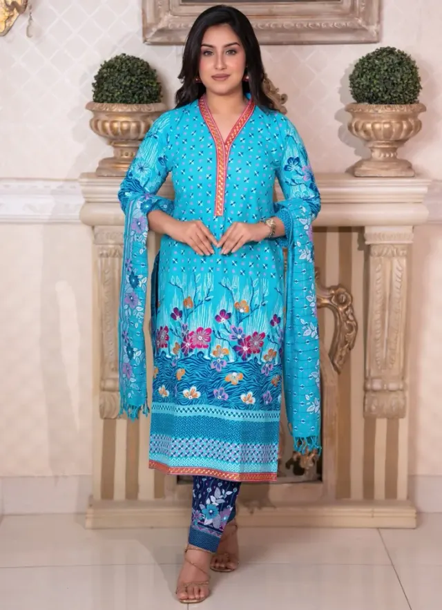 Noor Elegance Rewan Cotton Three Piece Set - Shopemart