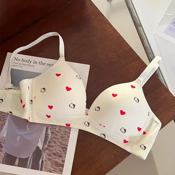 Cream Love Print Bra – Cute Heart & Cartoon Printed Comfort Bra for Women