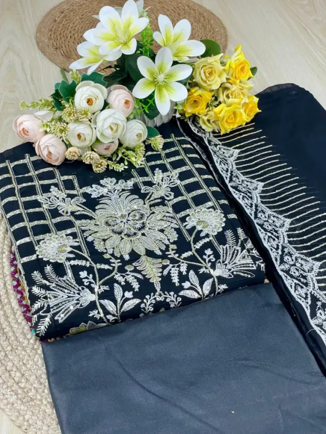 Premium Embroidered Shiffon Georgette 4-Piece For Women - Shopemart 1