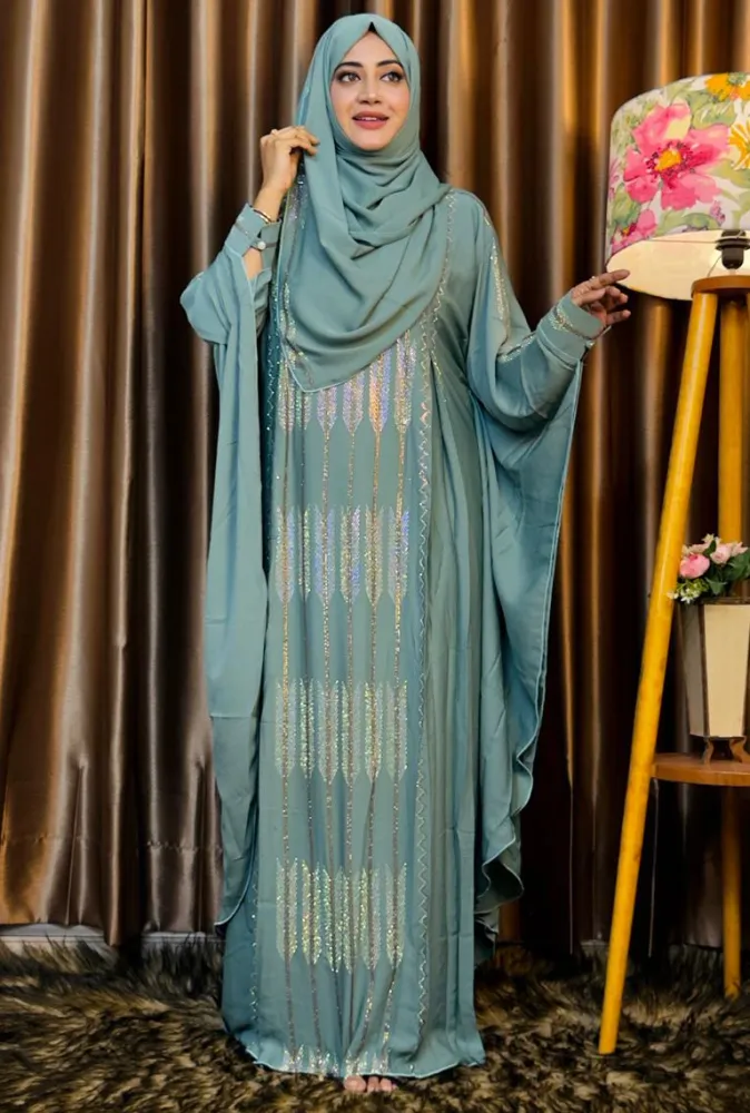 Premium Abaya Borka with DMC Stone Work & Matching Hijab (Dubai Cherry Fabric) - Shopemart 1